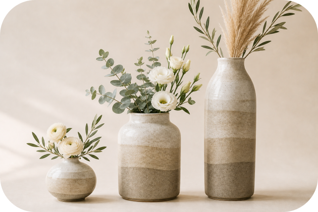 Quiet Strata Vase Series – Set of Three Ceramic Vessels