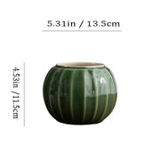 Ribbed Ball Ceramic Planter – Forest Green Crackle Glaze