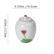 Hand-Painted Lotus Ceramic Storage Jar with Gold Lid