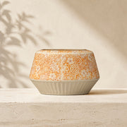 Floral Ceramic Low Bowl Planter – Ribbed Base Indoor Pot