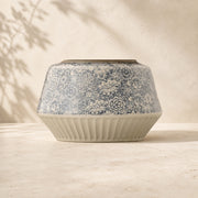 Floral Ceramic Low Bowl Planter – Ribbed Base Indoor Pot