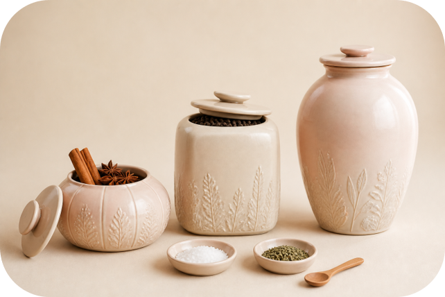 Harvest Relief Spice Jar Series – Three-Piece Ceramic Canister Collection