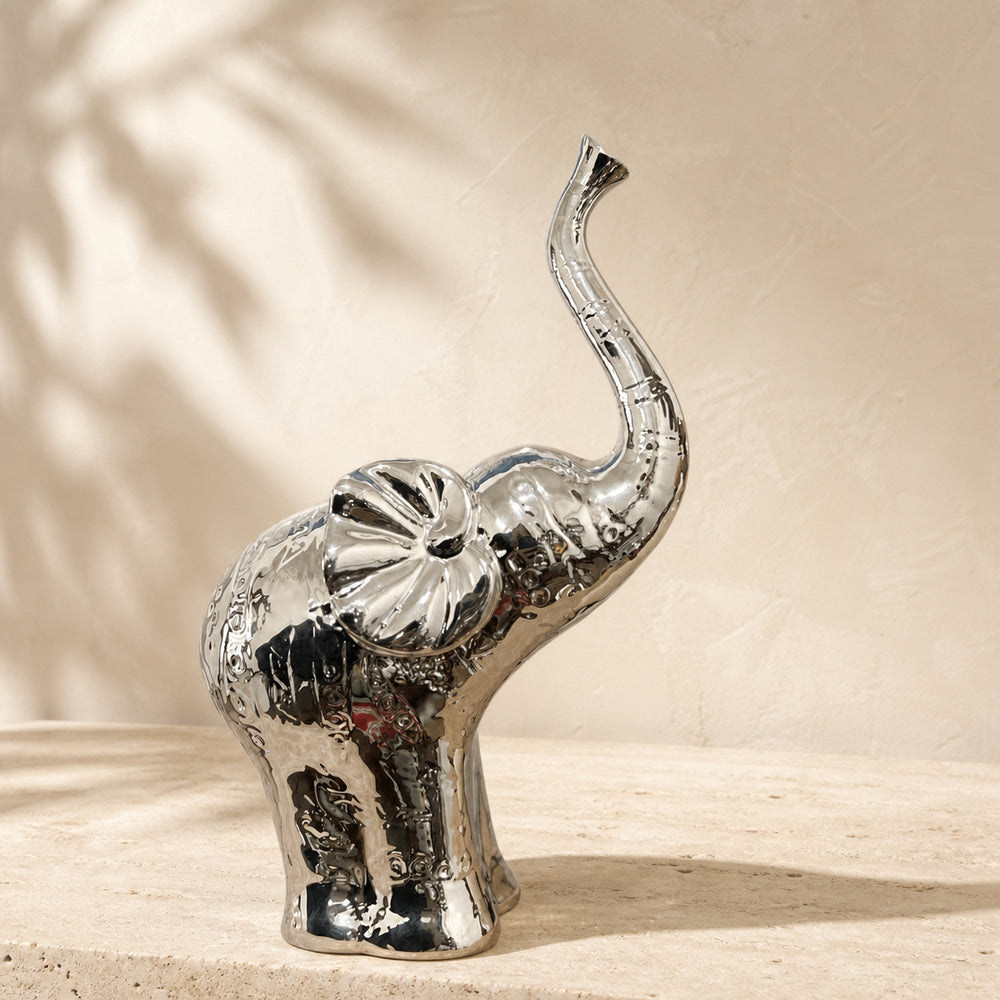 Ceramic Elephant Figurine — Electroplated Silver