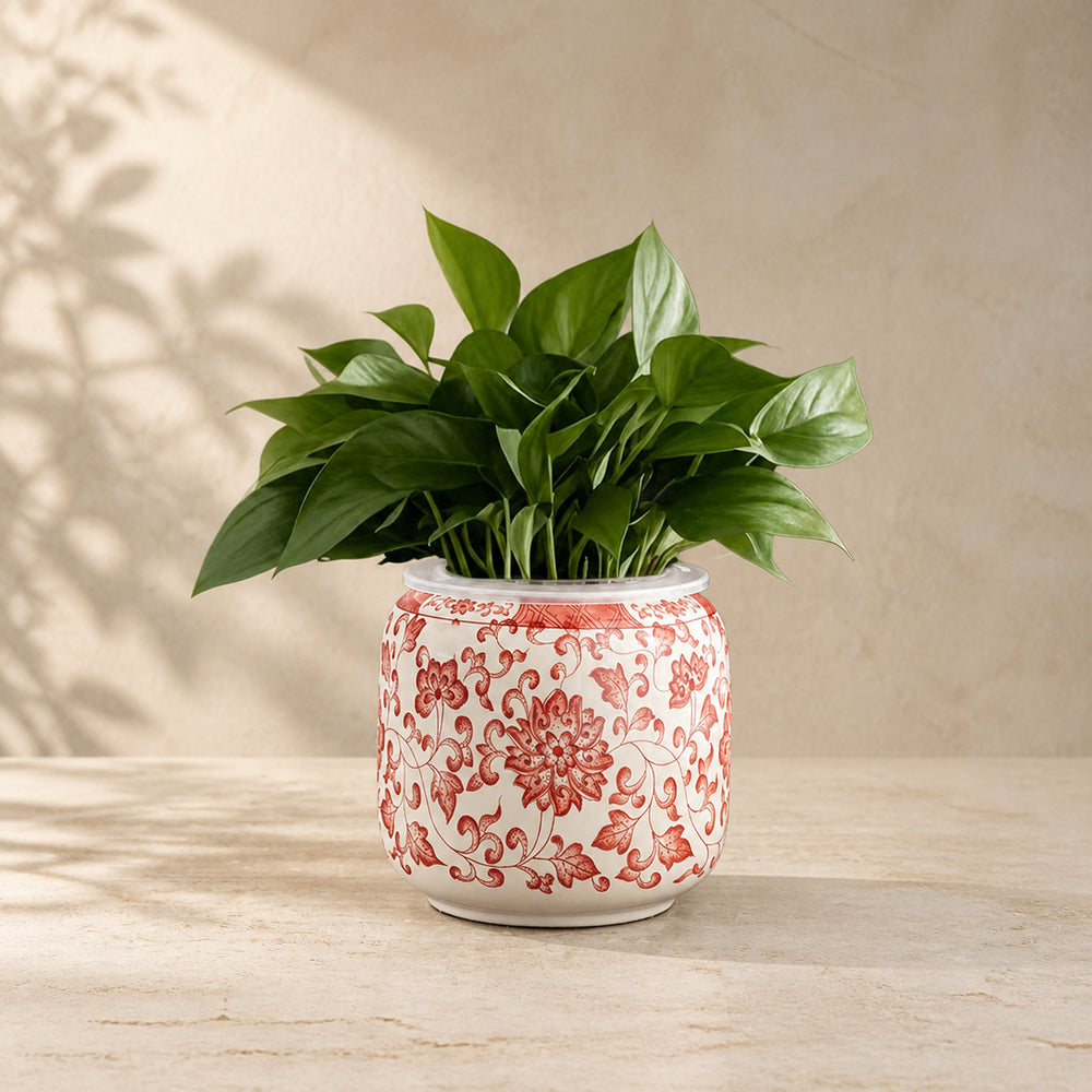 Chinese Floral Ceramic Planter – Red Peony Pattern Indoor Pot