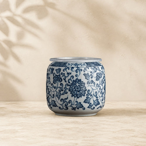 Blue & White Ceramic Planter — Chinoiserie Floral Pattern