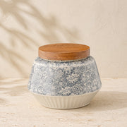 Ceramic Storage Jar with Wooden Lid — Floral Pattern
